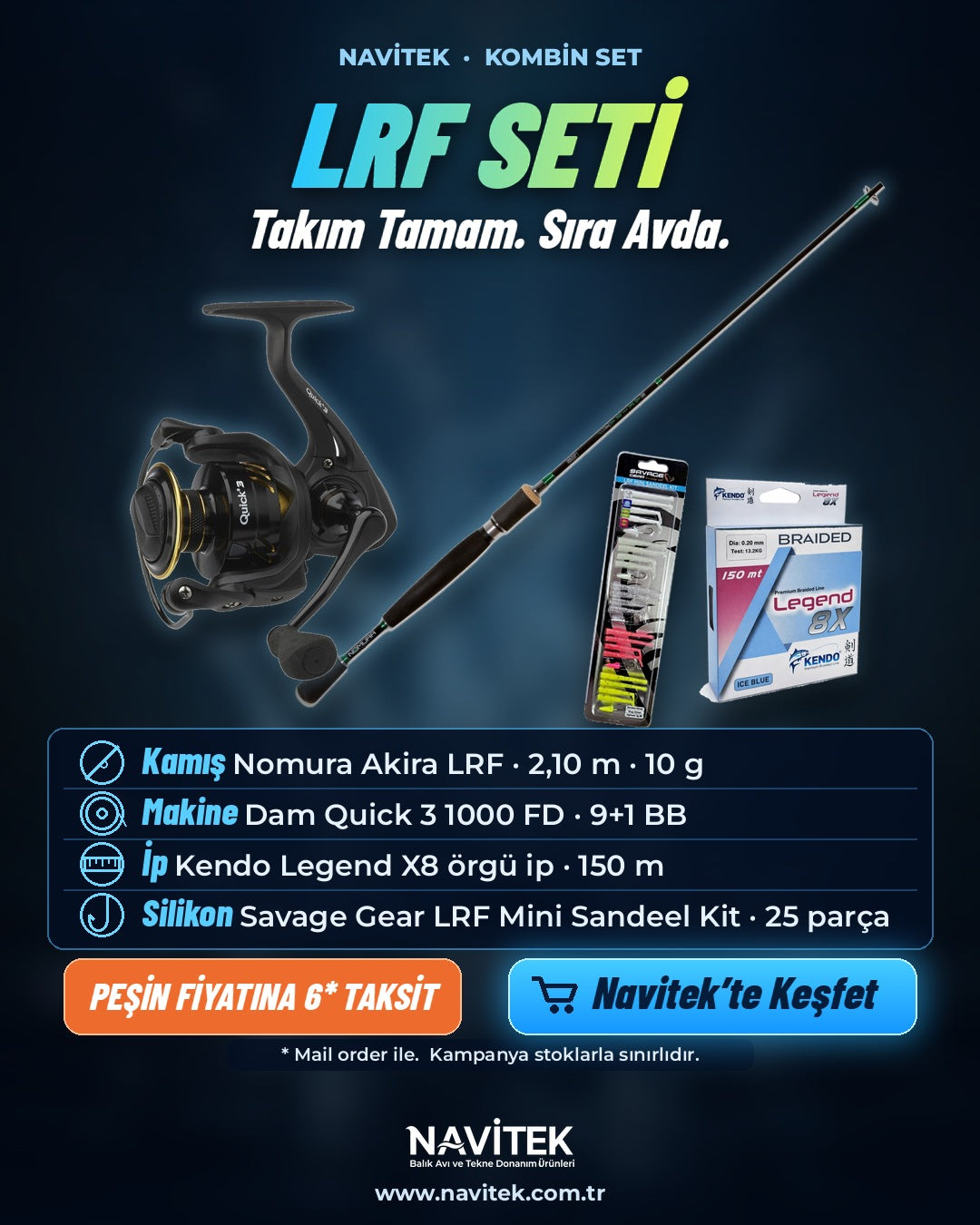 Navitek LRF Seti – kamış, makine, örgü ip ve silikon kit