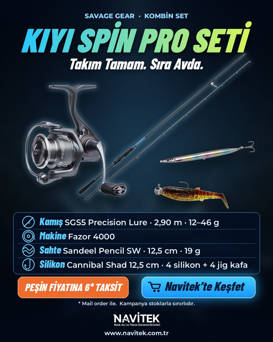 Savage Gear Kıyı Spin Pro Seti – kamış, makine, sahte ve silikon