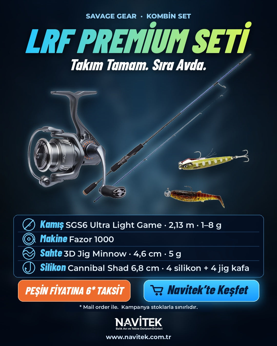 Savage Gear LRF Premium Seti – kamış, makine, sahte ve silikon