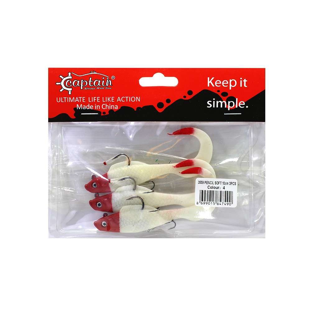 Captain 3559 Pencil Soft 10cm Levrek Silikonu 3lü Suni Balık