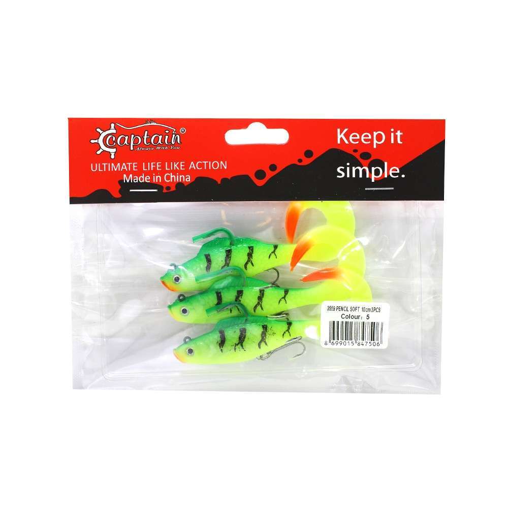 Captain 3559 Pencil Soft 10cm Levrek Silikonu 3lü Suni Balık