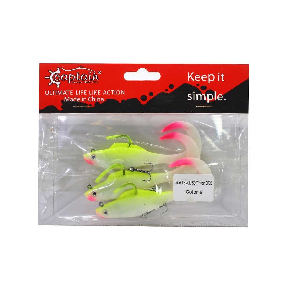Captain 3559 Pencil Soft 10cm Levrek Silikonu 3lü Suni Balık