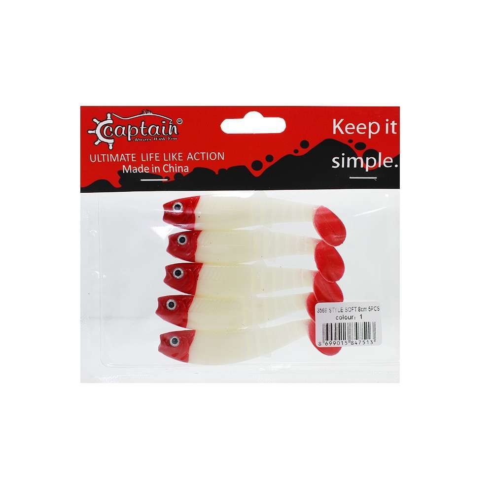 Captain 3569 Style Soft 8cm Levrek Silikonu 5li Paket Suni Yem