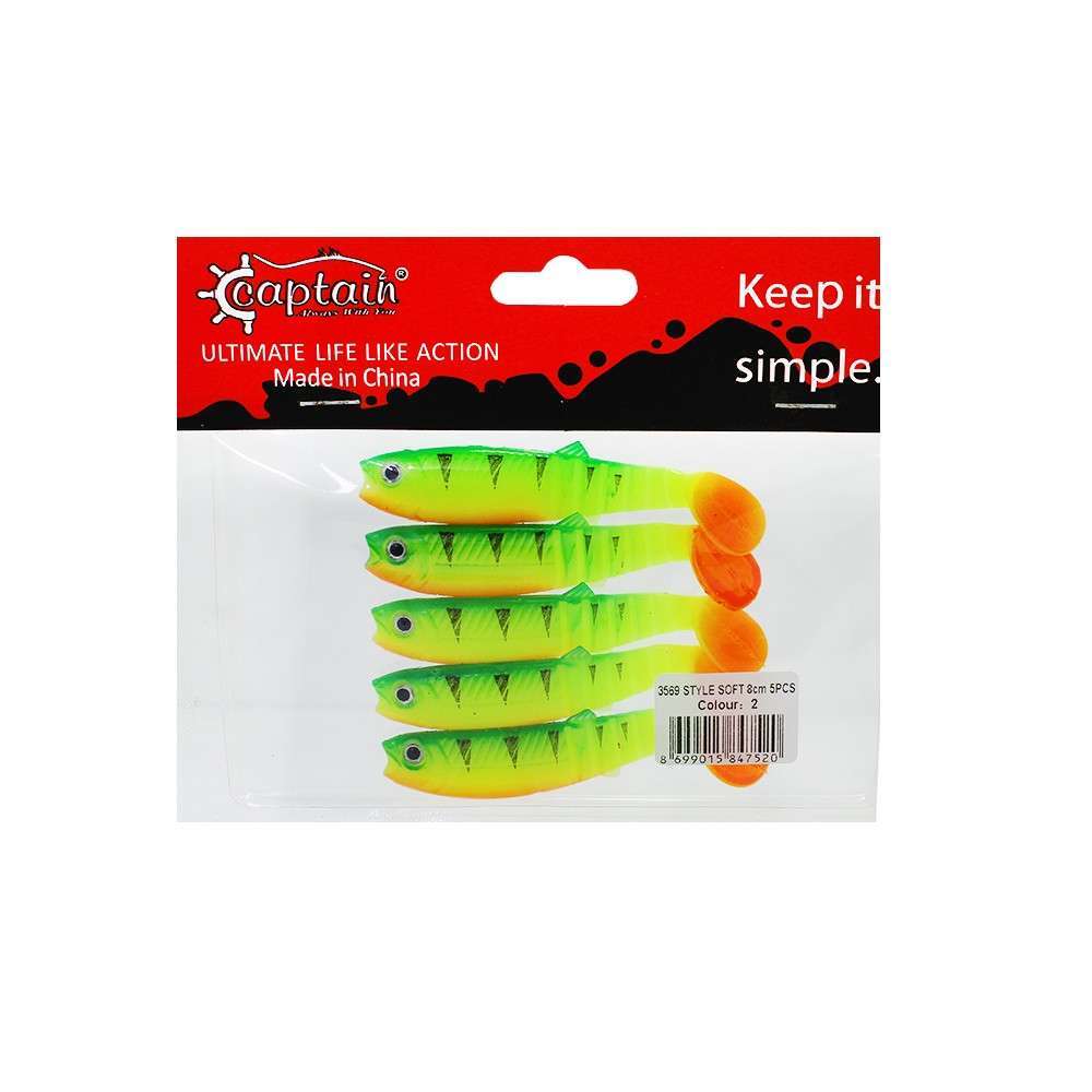 Captain 3569 Style Soft 8cm Levrek Silikonu 5li Paket Suni Yem