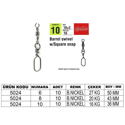 Captain 5024 Square Klips 10lu Paket Black Nikel