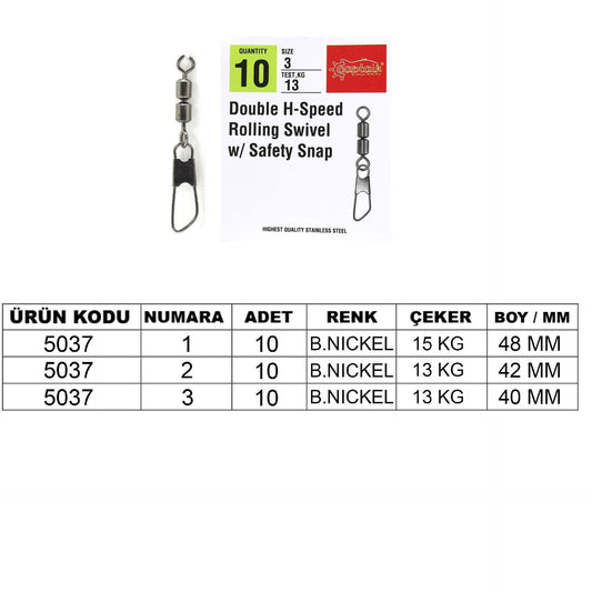 Captain 5037 Double Fırdöndülü Speed Klips 10lu Paket Black Nikel