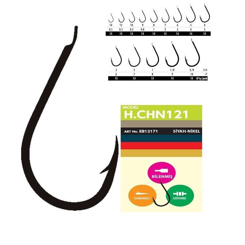Hayabusa HCHN 121 Kısa Pala Dövme Olta İğnesi 15li Paket Black Nikel