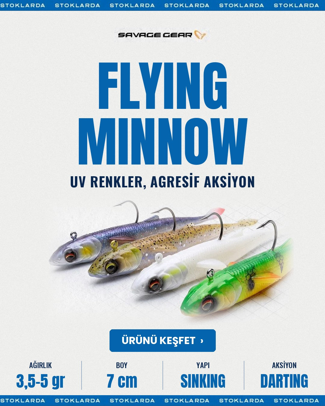 Savage Gear Flying Minnow sahte balık - UV renkler, agresif aksiyon, 7 cm (mobil)