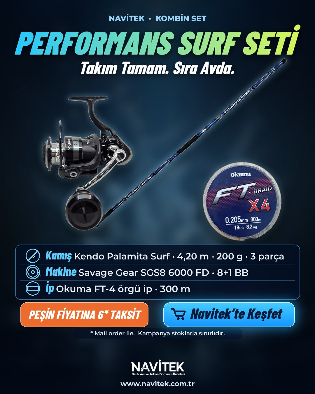 Navitek Performans Surf Seti – kamış, makine ve örgü ip