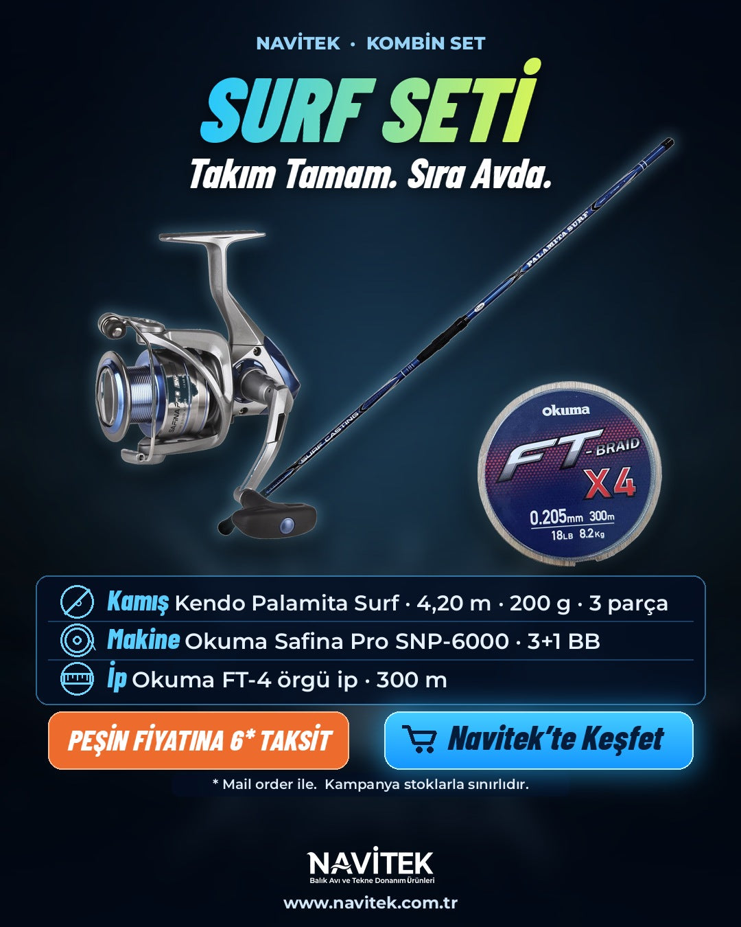 Navitek Surf Seti – kamış, makine ve örgü ip