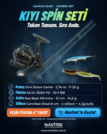 Savage Gear Kıyı Spin Seti – kamış, makine, sahte ve silikon