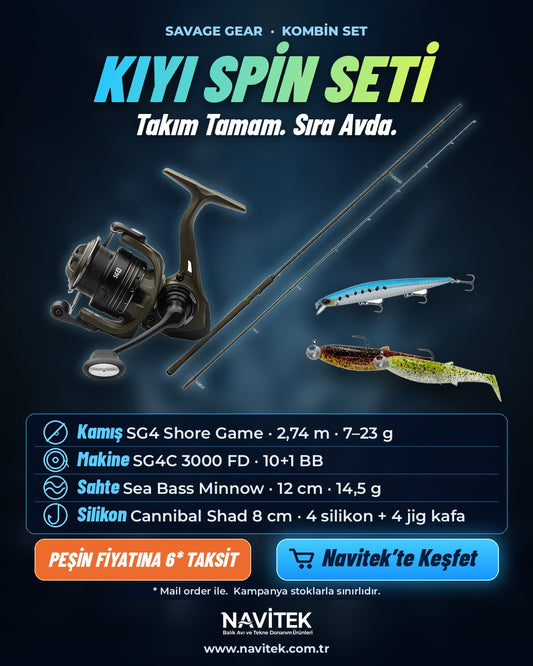Savage Gear Kıyı Spin Seti – kamış, makine, sahte ve silikon