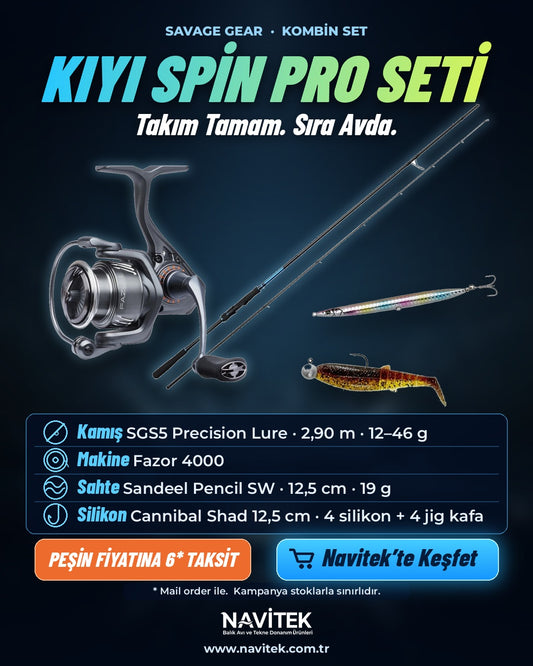 Savage Gear Kıyı Spin Pro Seti – kamış, makine, sahte ve silikon