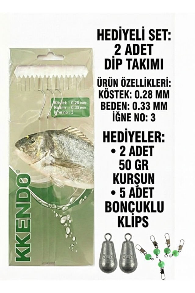 Çipura Avı Seti - 2 Adet 3 İğneli Hazır Takım + 2 x 50gr Kurşun +5x Klips Fırdöndü