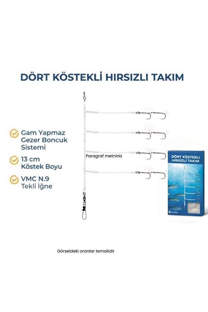 İri İstavrit ve Koyoz için Profesyonel Gezerli Boncuklu Hırsızlı VMC'li 4 köstekli takım