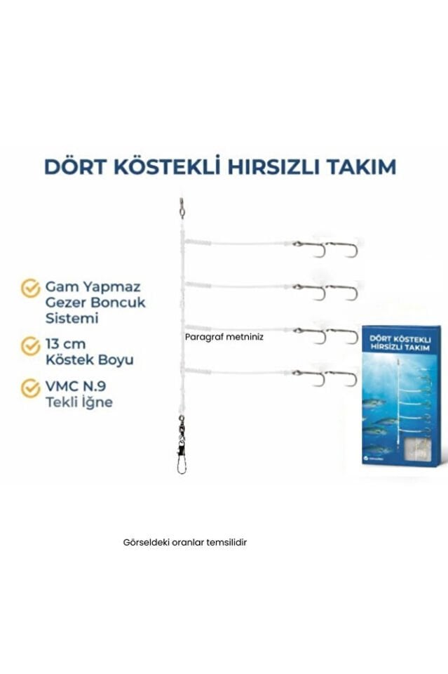 İri İstavrit ve Koyoz için Profesyonel Gezerli Boncuklu Hırsızlı VMC'li 4 köstekli takım