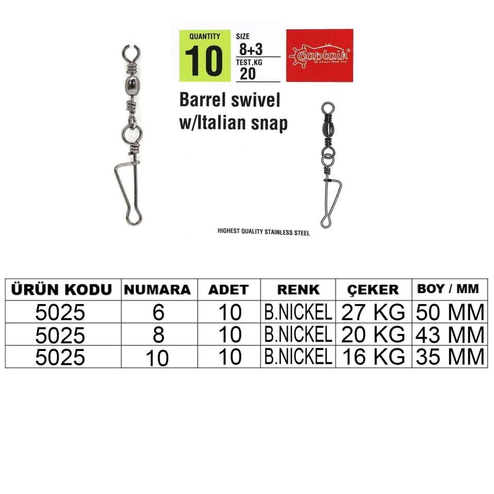 Captain 5025 İtalyan Klips 10lu Paket Black Nikel