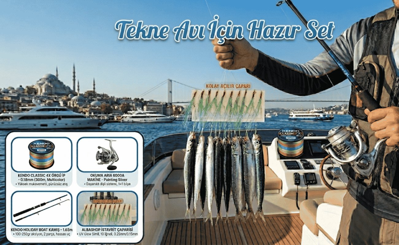 Okuma Aria 6000A -Kendo Holiday165cm kamış ve Classic 4x Örgü İp 0.18mm -Çapari (UV Glow Siml