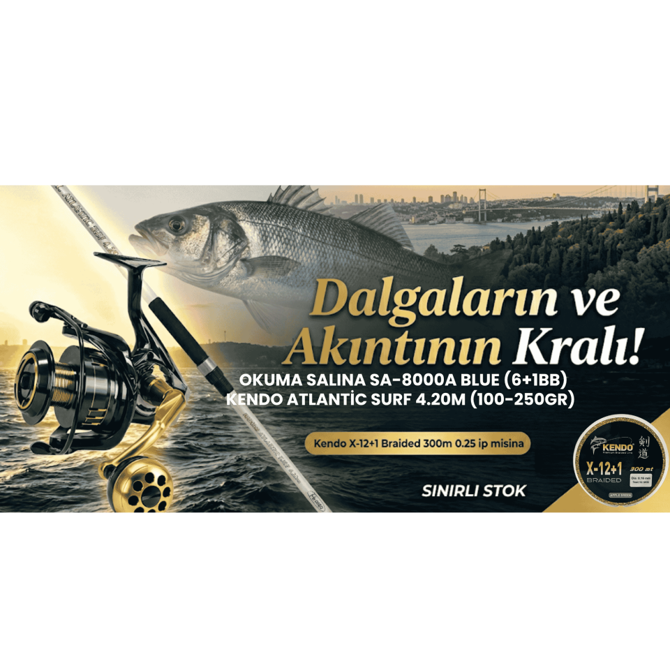Trofe Avcısı Master Surf Casting Seti Okuma Salina SA-8000A + Kendo Atlantic Surf 4.20m (100-250gr) Kendo X-12+1 300m İp