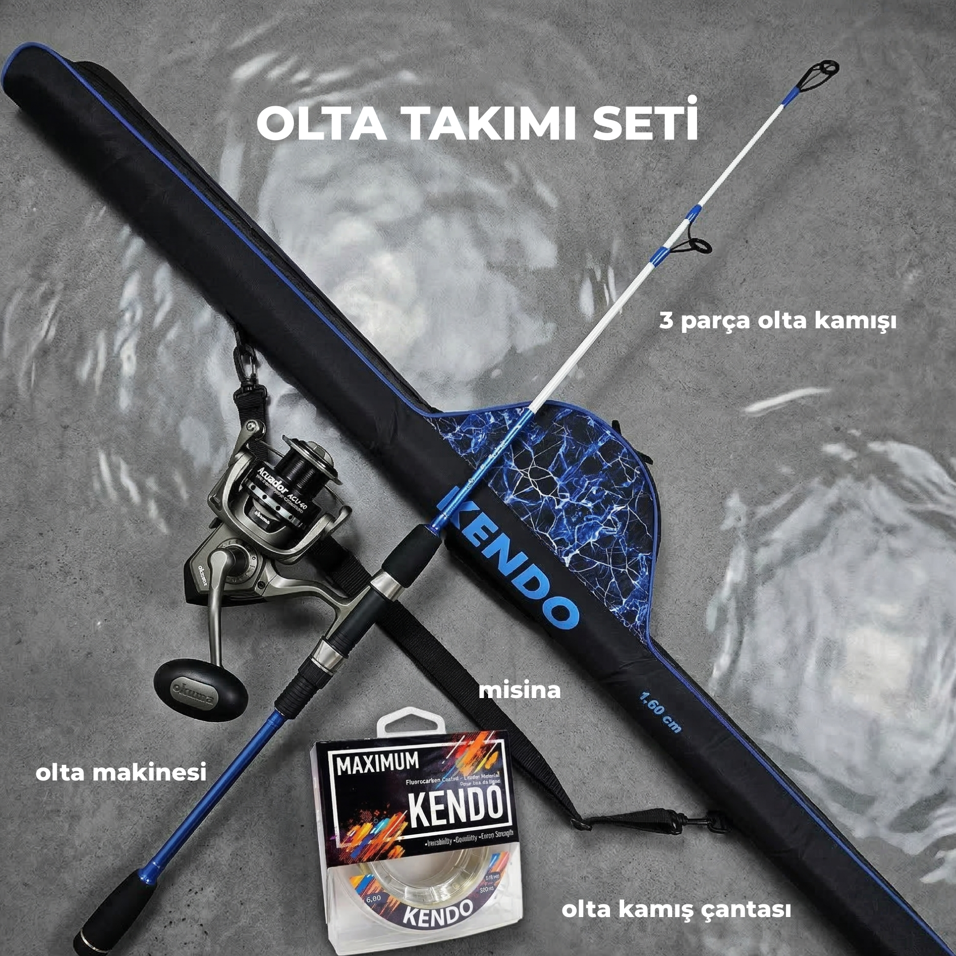 4 Parça Olta Takım Seti (3 Parça Olta Kamışı, Misina, Olta Makinesi, Kamış Çantası)