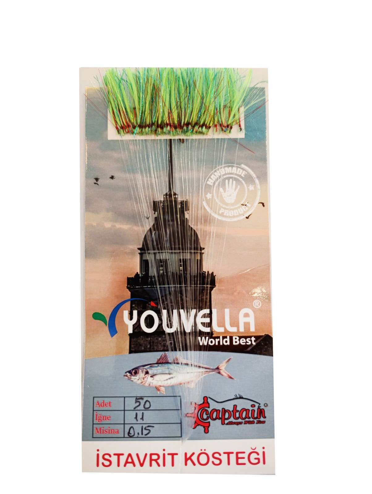 İstavrit Kösteği UV-GLOW Simli Youvella Kartonda 50 Kırmızı İğne 015mm Köstek 72