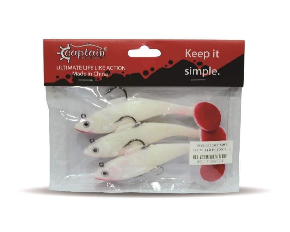 Captain 3568 Cracker Soft 12cm Levrek Turna Silikonu 3lü Set Suni Balık 3