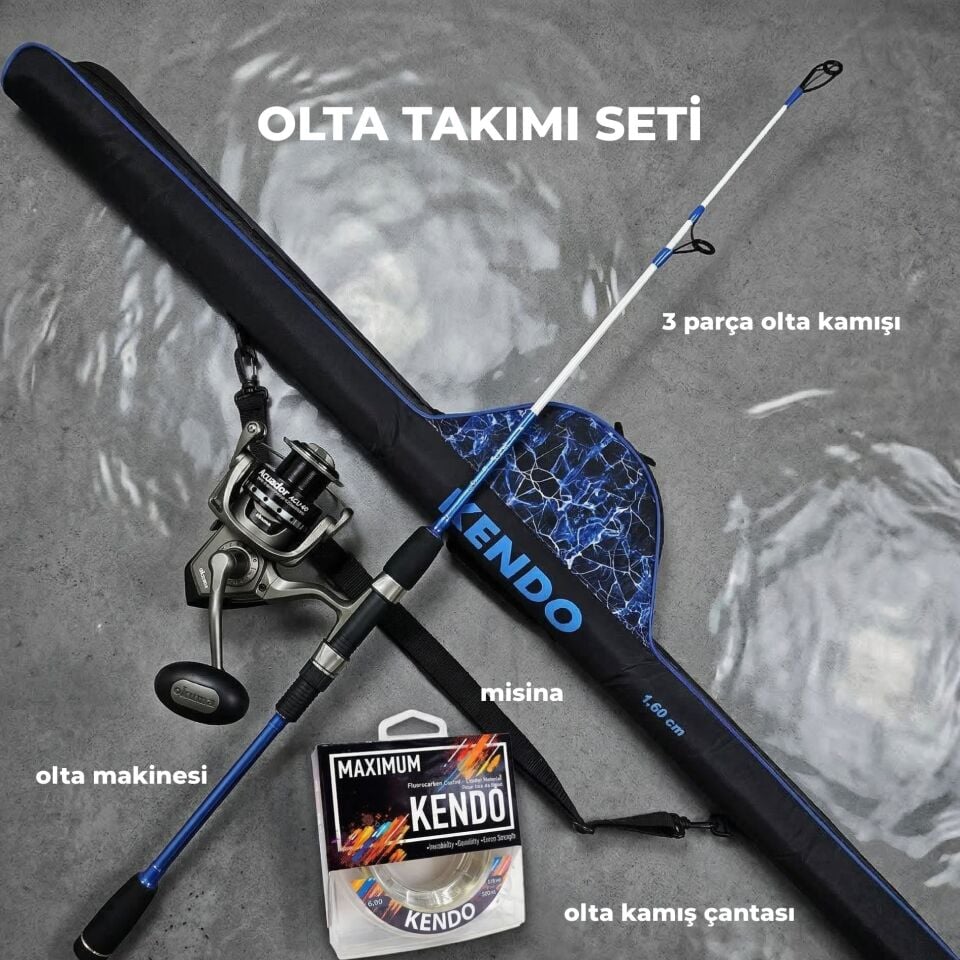 Okuma Acuador ACU-8000A+KendoPalamita Surf 420cm 200gr Kendo İp Misina 300m+Kendo Kamış Çantası)