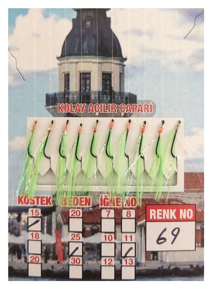 İstavrit Çaparisi (Kolay Açılan) UV-GLOW Simli 10 İğneli  5 li paket 0.25mm Beden x 0.15mm Köstek