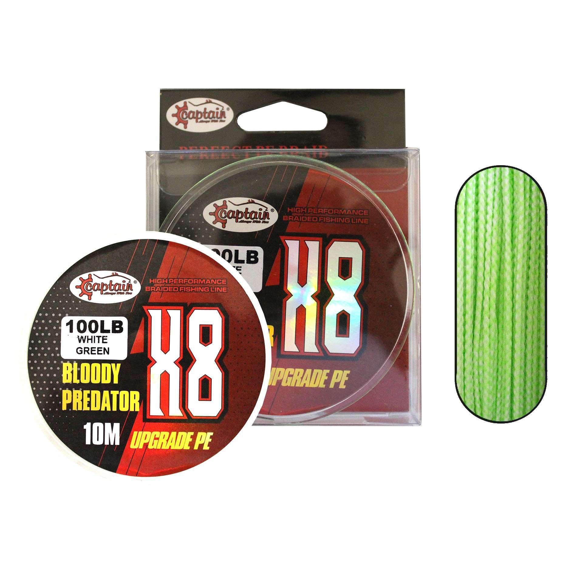 Hook Line 8X Upgrade PE Bloody Predator Jigging Assist İpi 10mt Green-White Standart - 120 LBS